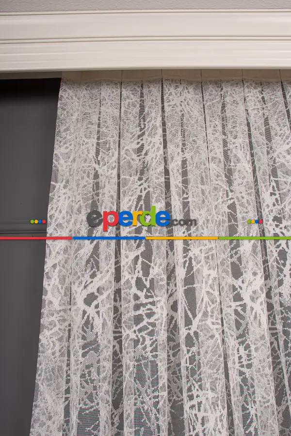 Mutfak Cam Kırığı Desen Örme Tül Perde 1207