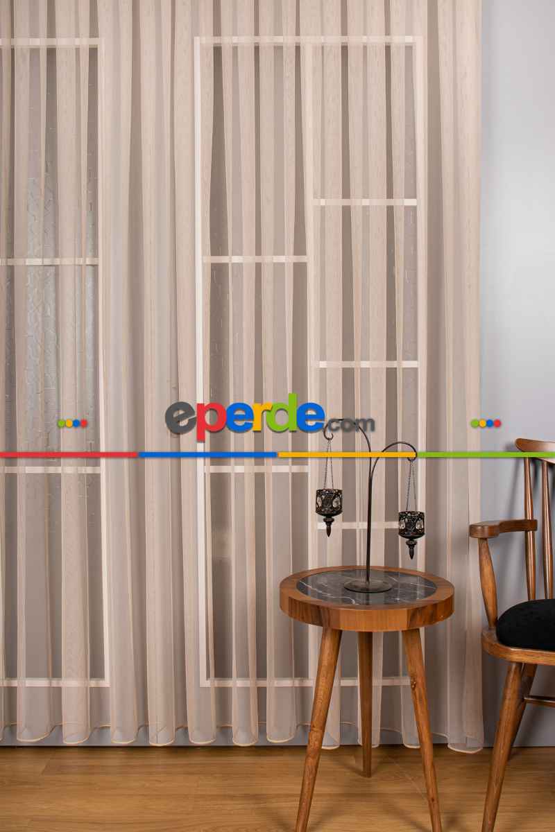 Oturma Odası - Vizon Grek Tül Perde Petek Zemin