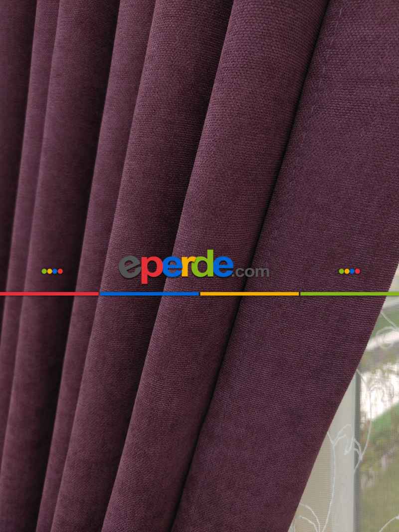 Saon Perdesi - Mürdüm Düz Sade Fon Perde (  Dökümlü Fon )- Mürdüm