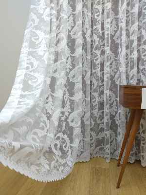 Salon Şal Desenli Örme Kdk Tül Perde %25 Ekstra İndirimli- Ekru