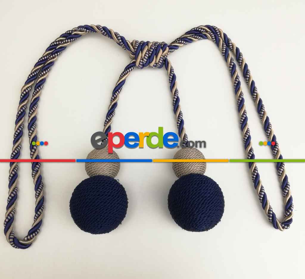 Çift Renk - Fon Perde Bağı - Braçol Modelleri- Lacivert-bej-vizon Rengi