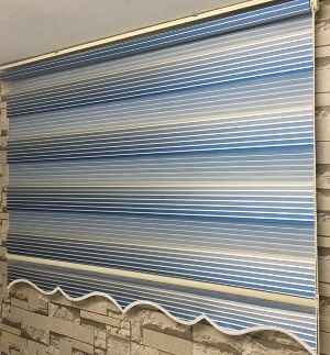 Mavi Renkli Pliseli Zebra Perde- Mavi