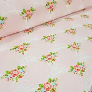 Çiçek Desenli Fon Perde K324- Kumaşı Kalındır Duck Bezi Değildir- Beyaz-Pembe-Çok Renkli