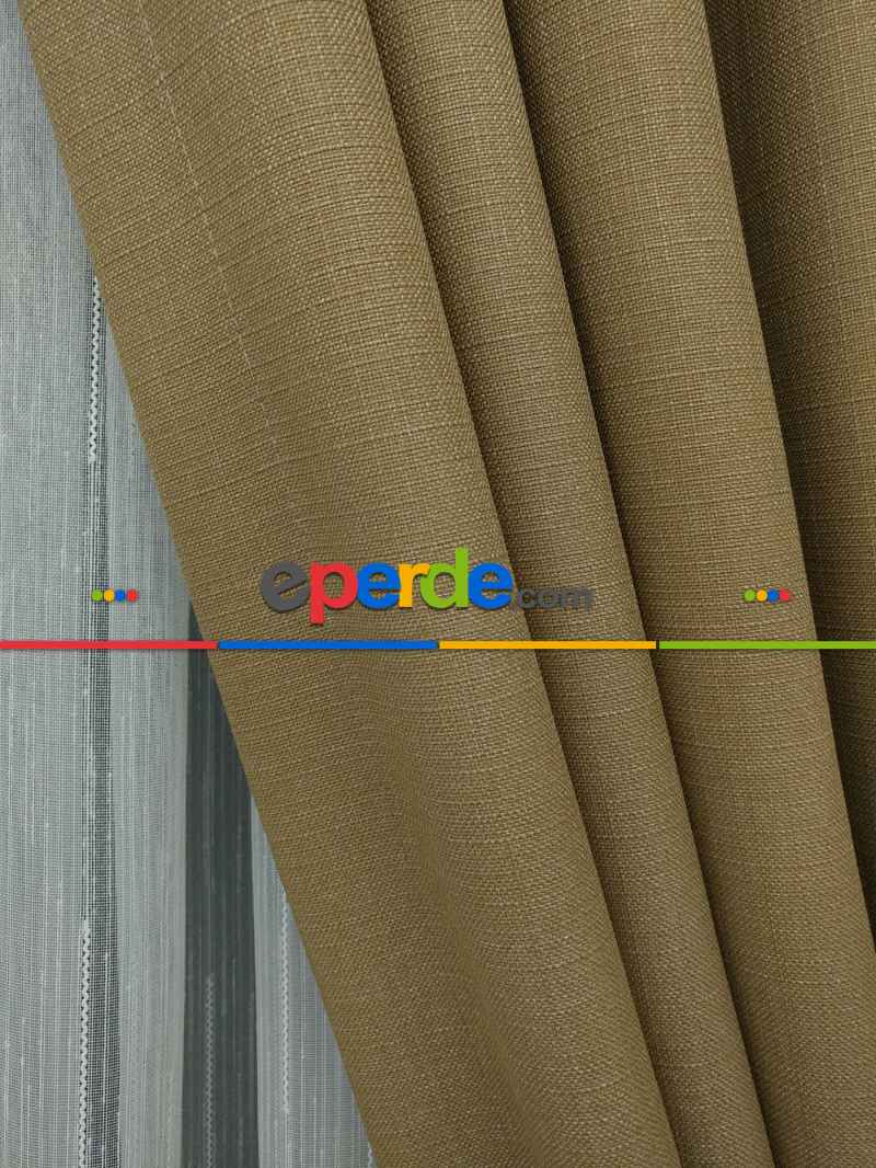 Keten Kumaş Kahve Rengi Düz Fon Perde( )- Sütlü Kahve