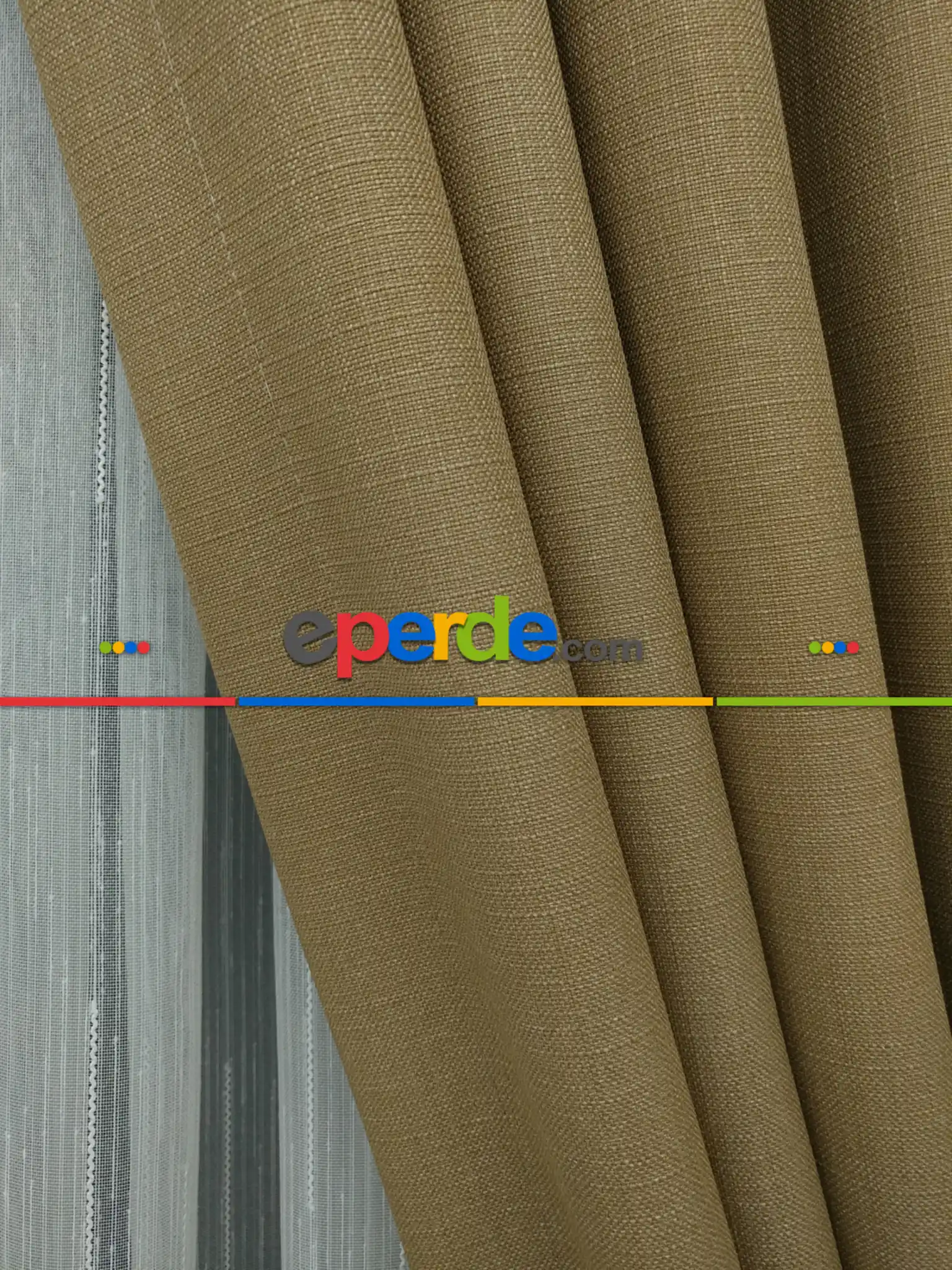 Keten Kumaş Kahve Rengi Düz Fon Perde( )- Sütlü Kahve