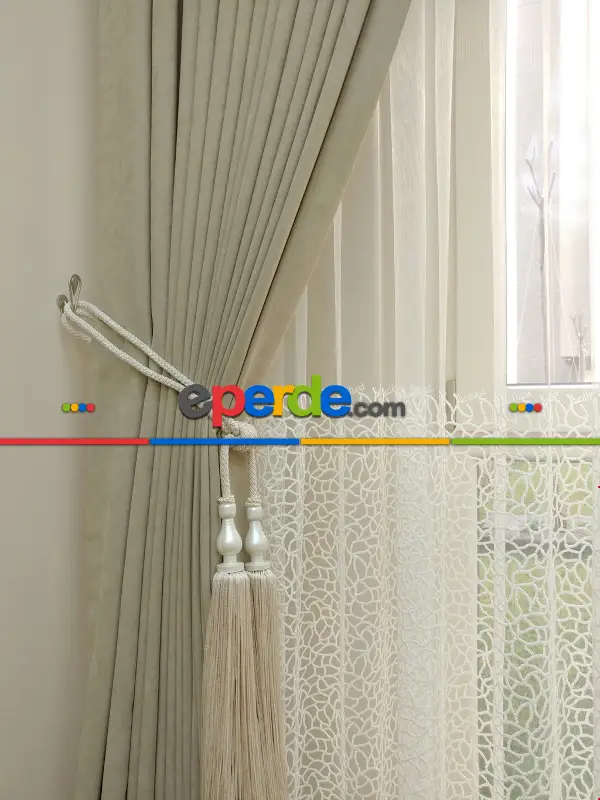 Bej Rengi - Düz Fon Perde ( Dökümlü Fon Perde)- Bej