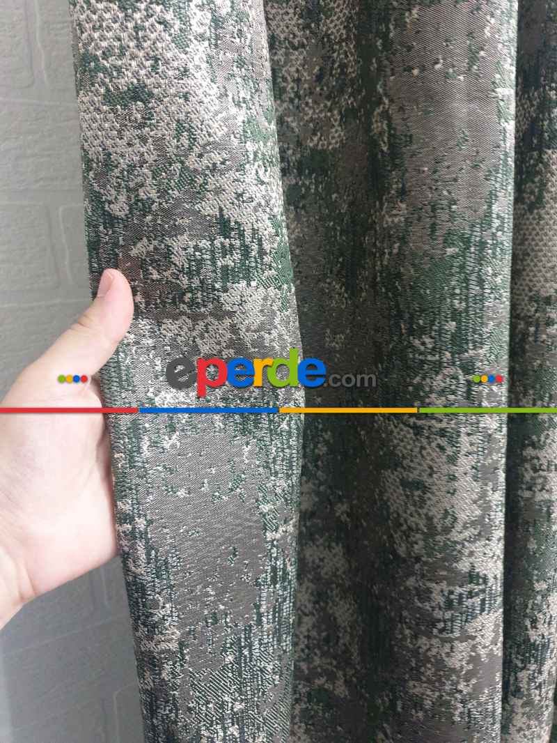 Geniş Enli Jakarlı Dokuma Salon Yatak Odası Lüks Perdeler 9 Renkli -yeşil Gri Hardal