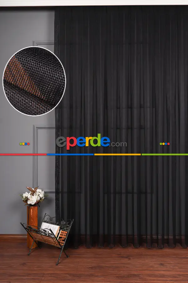 Salon Tül - Siyah Grek Tül Perde Petek Zemin