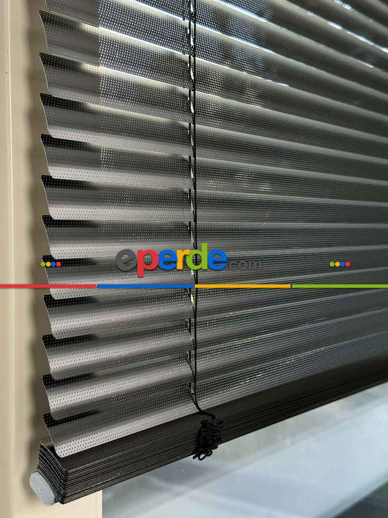 Mutfak Jaluzi - Siyah Perfore (delikli) Alüminyum Jaluzi Perde - 25mm