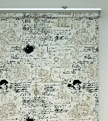 Denizci Desenli Baskılı Stor Perde- Siyah-ekru-kahve