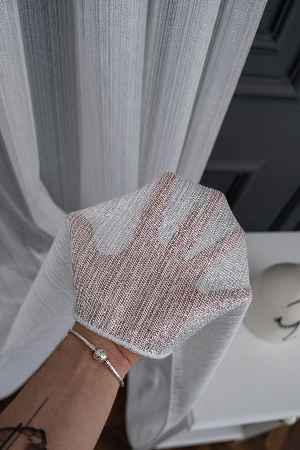 % 50 İndirimli Hazır Ürün Çizgi Gümüş Simli Çelik Sim Çizgili Pırıltılı Işıltılı Tül Tasarım Perde