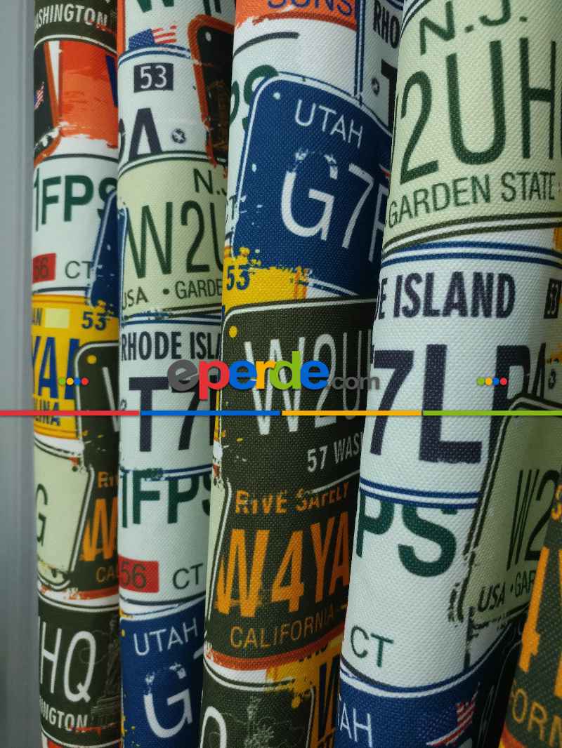 Kız ve Erkek Çocuk Odası Fon Perde - Pop Art Fon Perde - Plaka Desenli