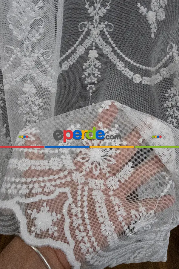 Desenli Tül Perde - Serpme Desen Grek Petek Tül - Salon/oturma/yatak Odası Tül Perde - Nakış İşlemeli Tül