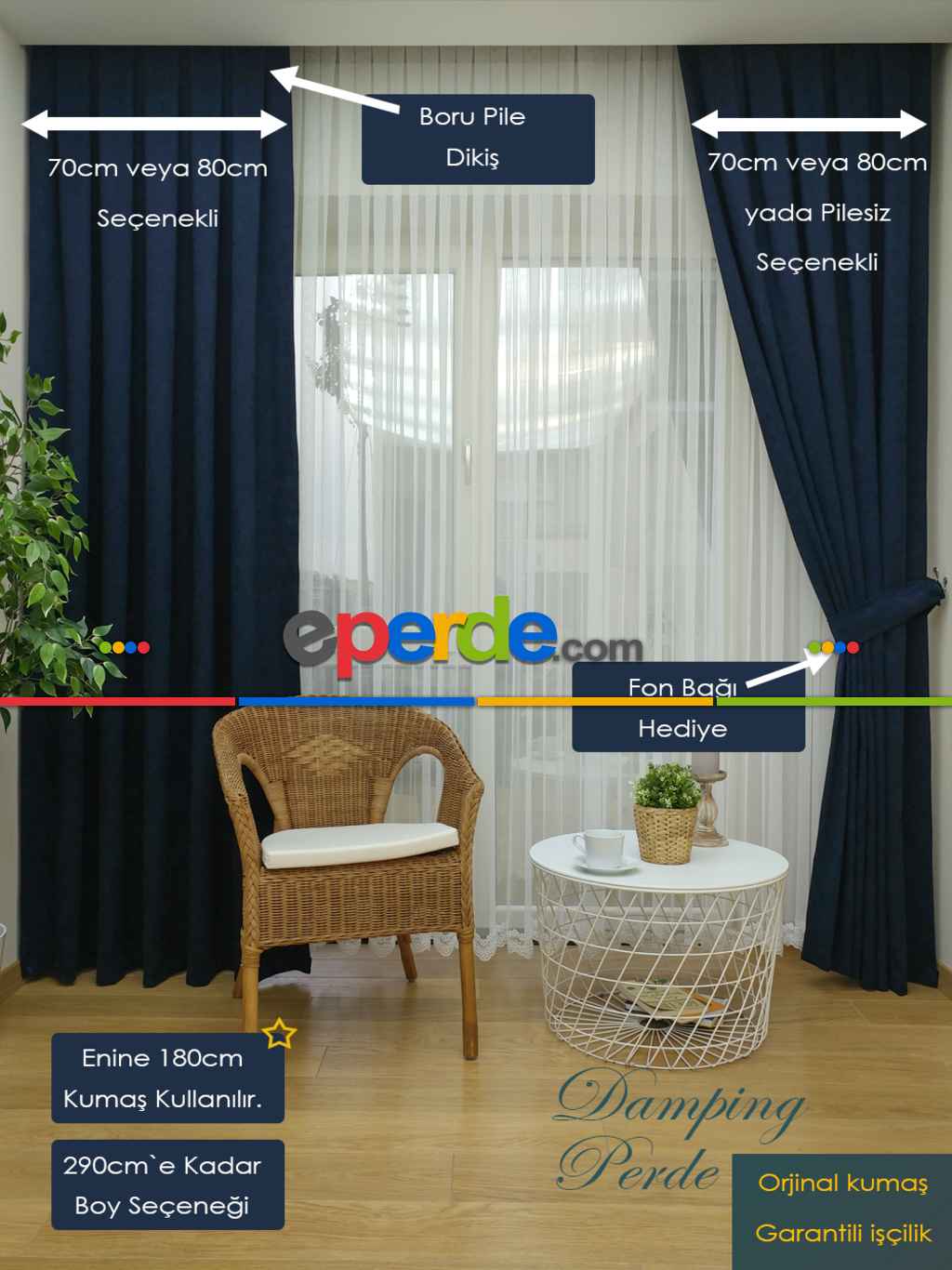 Salon Koyu Lacivert Fon Perde- Lacivert