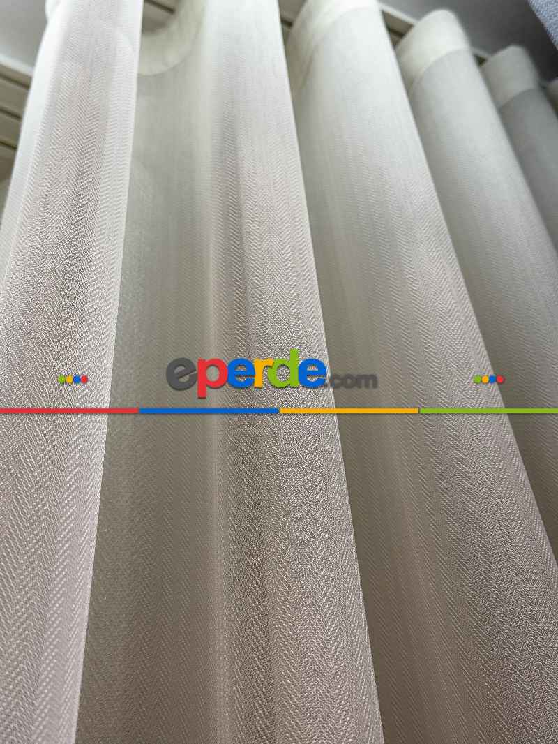 Oturma Odası - Balık Sırtı Desen Tül Perde, Ağır Gramajlı Premium Seri, Kurşunlu Tül