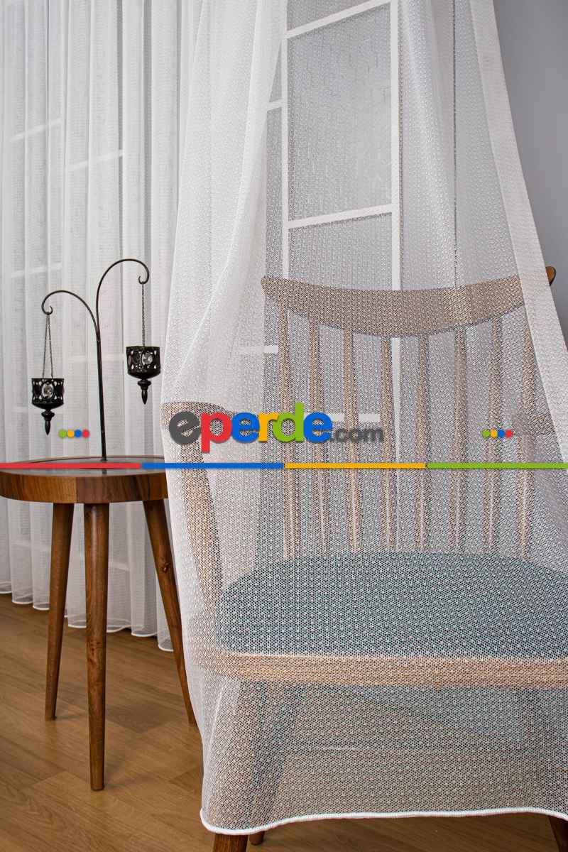 Yatak Odası - Mini Puantiyeli Örme Tül Perde