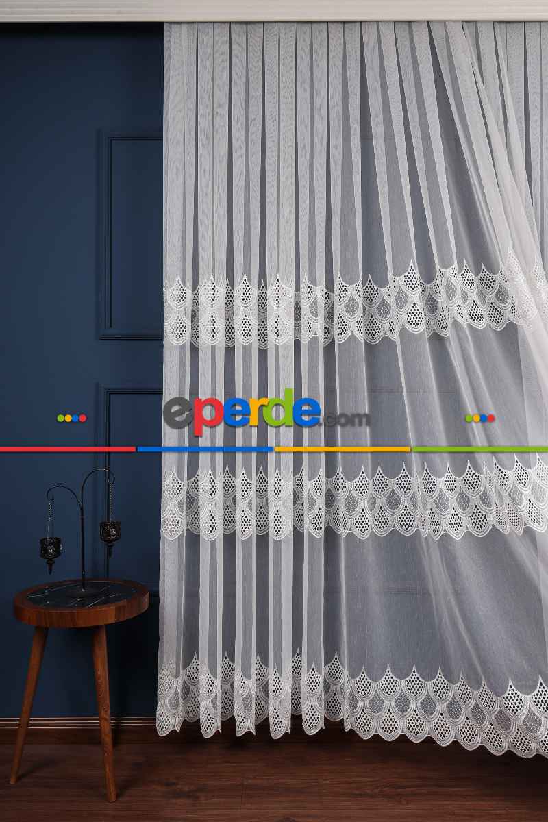 Salon Tül - Balık Ağı Tt Zemin Brode Nakış İşlemeli Tül Perde