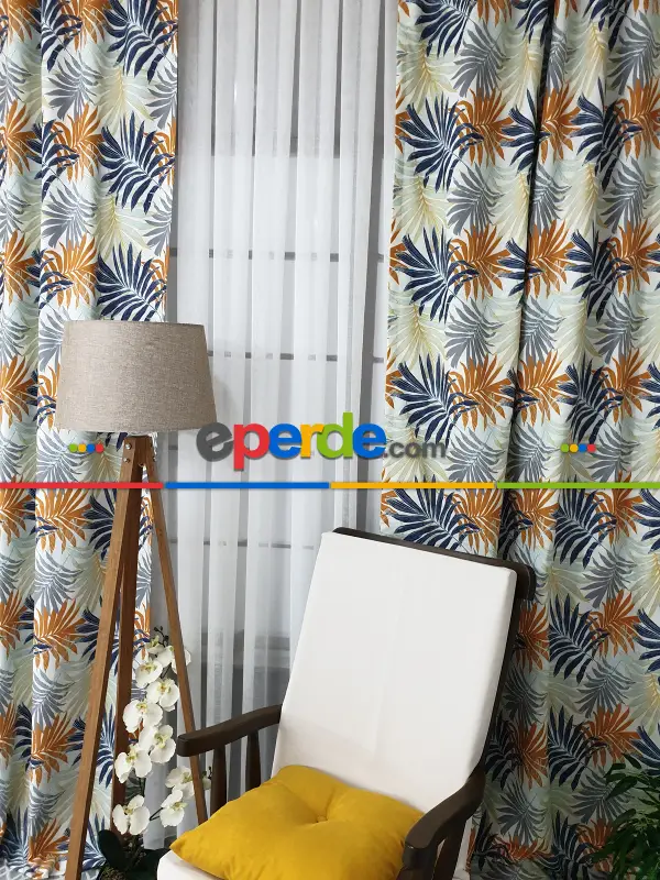 Mutfak Perdesi Kanat Fon Perde Yaprak Desenli- Siyah