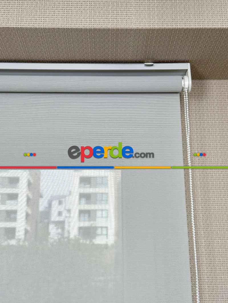 Salon Açık Gri Stor Perde, Standart Metal Kasalı Yüksek Kalite Kornişe Kolay Montaj Seçenekli