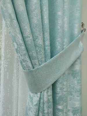 Patine Desenli Su Yeşil - Katyonik Jakar Fon Perde- Su Yeşili