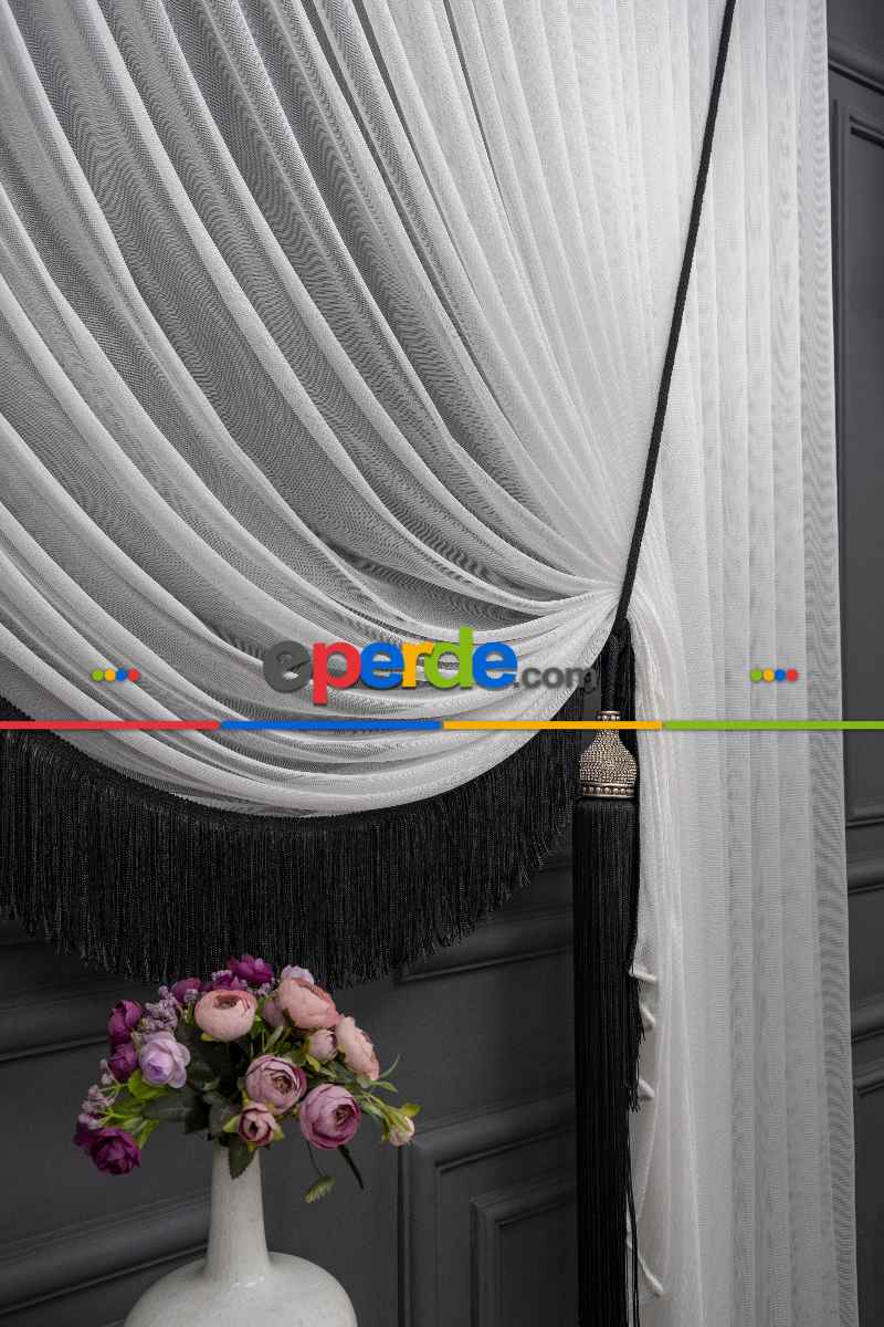 Salon - Monalisa Yalancı Kruvaze - Tülden Fon - Halat İle Yana Toplamalı Tül - Kordon Toplama Tül - Çift Veya Tek Kanat Toplama - Aksesuar İlave Ücretlidir - Kurşunlu Tül