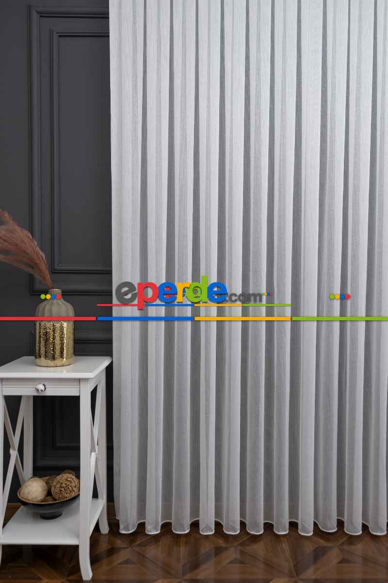 Sık Dokulu Çizgili Yeni Trend Düz Tül Perde ( Ütü İstemez)