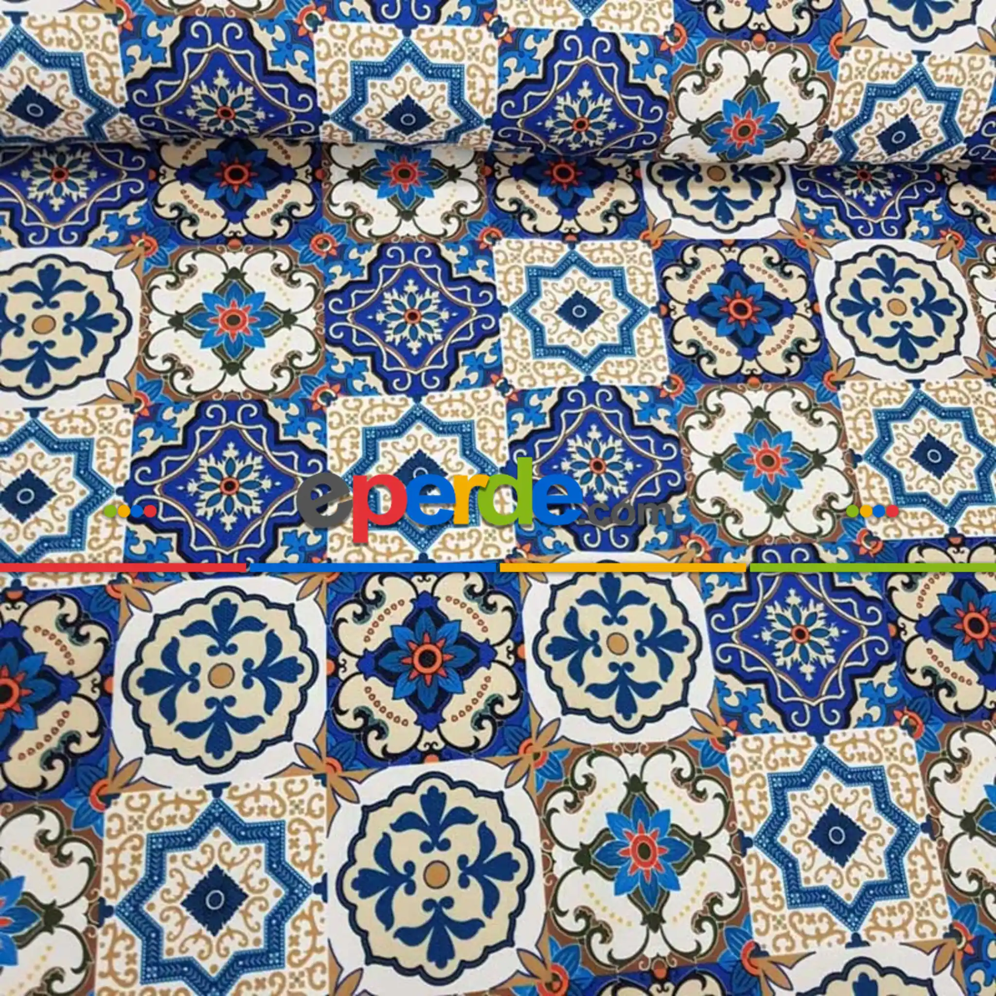 Etnik Desenli Fon Perde Evm400 _e - Kumaşı Kalındır Duck Bezi Değildir.- Lacivert-Mavi-Beyaz-Çok Renkli