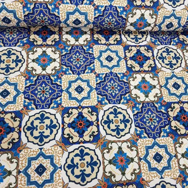 Etnik Desenli Fon Perde Evm400 _e - Kumaşı Kalındır Duck Bezi Değildir.- Lacivert-Mavi-Beyaz-Çok Renkli