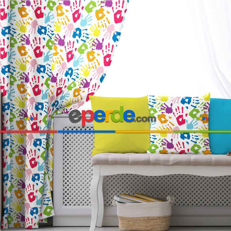 Renkli Eller Fon Perde Evim1620 Kumaşı Kalındır Duck Bezi Değildir