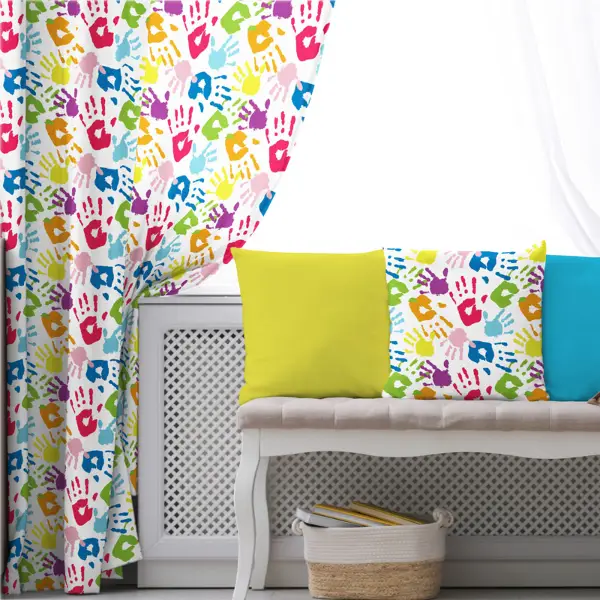 Renkli Eller Fon Perde Evim1620 Kumaşı Kalındır Duck Bezi Değildir