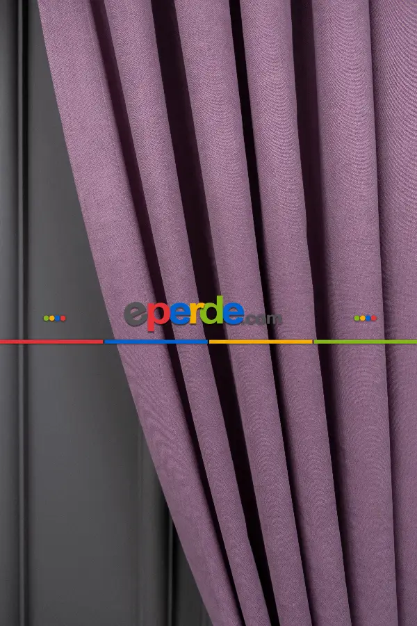 Salon - Koyu Lila Düz Fon Perde Dökümlü Fon Perde