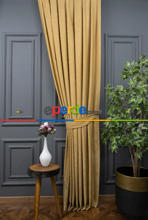 Salon - Soft Fon Perde Hardal Rengi Dökümlü En - Hardal