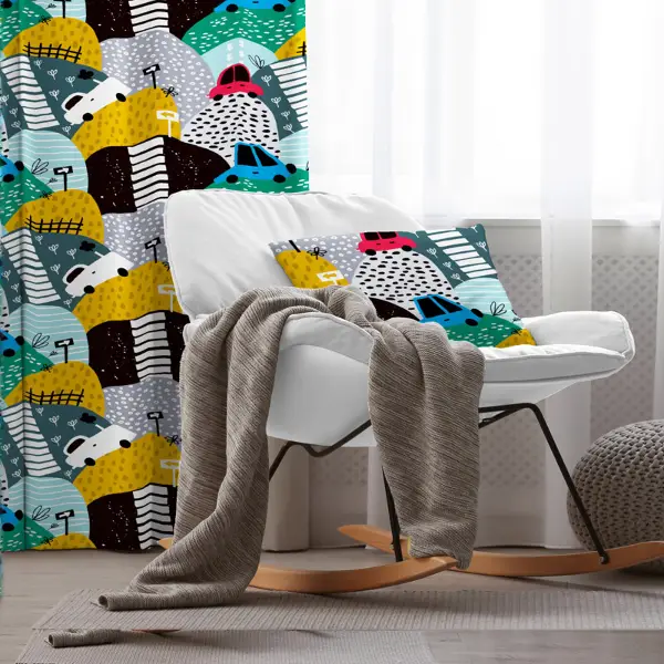 Çocuk Odası - Araba Desenli Fon Perde Evim855 Kumaşı Kalındır Duck Bezi Değildir- Mavi-beyaz