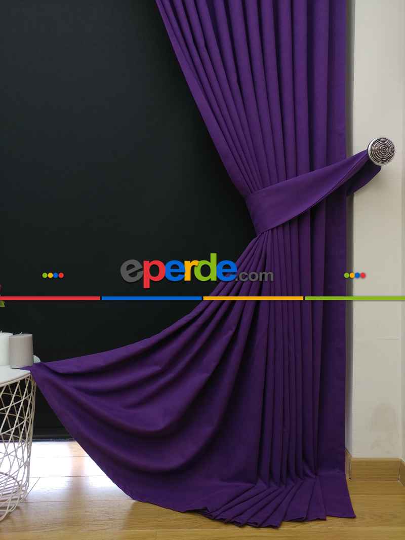 Düz Renk Dökümlü Fon Perde (150)- Mor