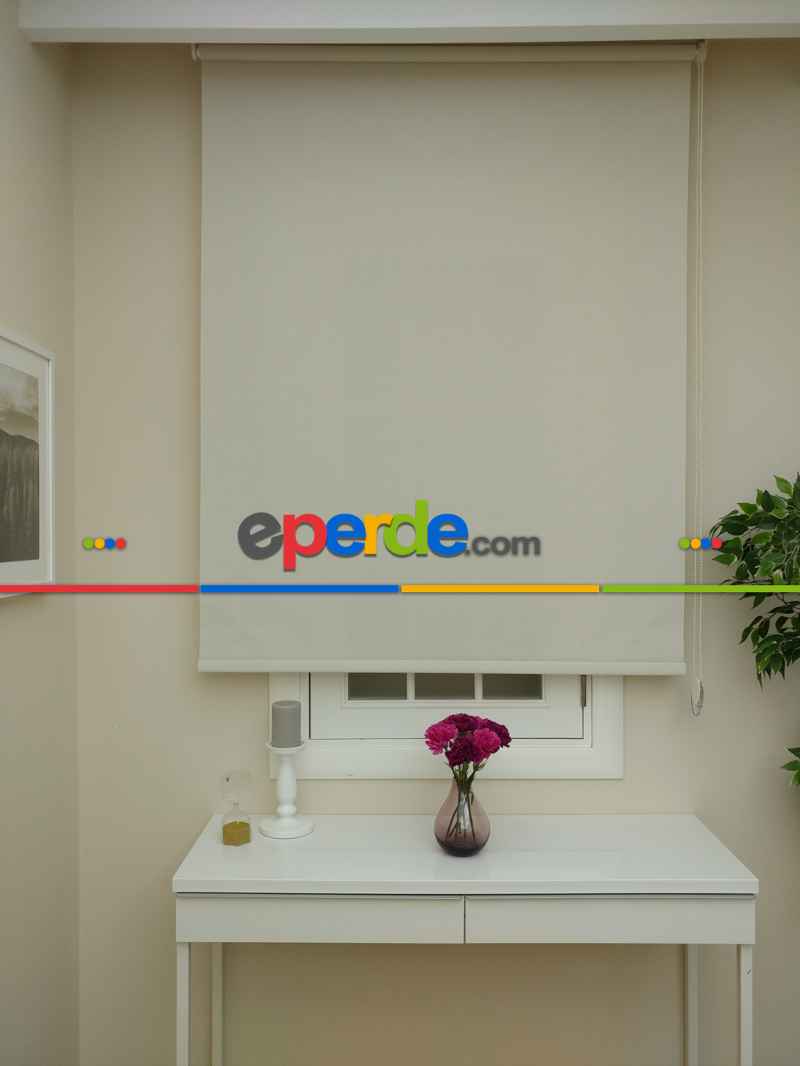 Oturma Odası Stor Perde - Stor Perde Sun Screen (pvc Kaplama) Kalın Dokulu- Krem Koyu