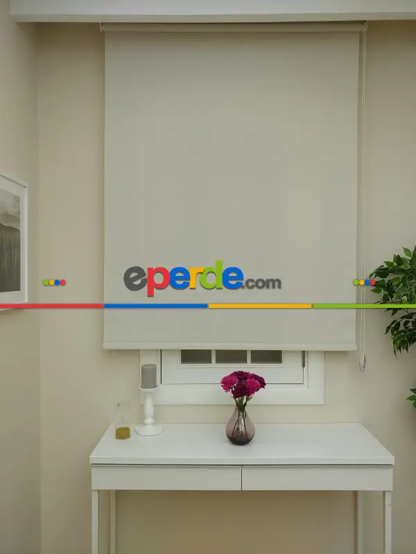 Salon Stor Perde - Stor Perde Sun Screen (pvc Kaplama) Kalın Dokulu- Krem Koyu