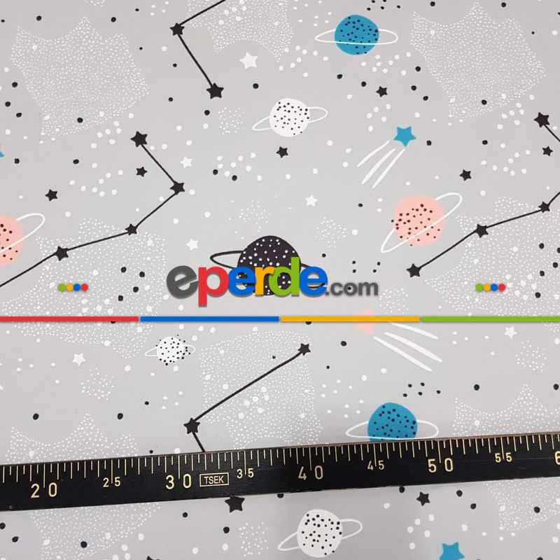 Uzay Gezegen Desenli Fon Perde Evm497 Kumaşı Kalındır Duck Bezi Değildir- Siyah- Çok Renkli 3