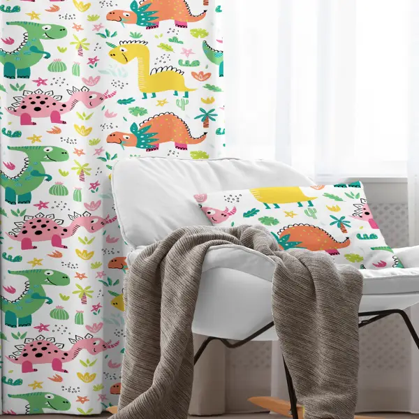 Çocuk Odası - Dinazor Desenli Fon Perde Evim862 Kumaşı Kalındır Duck Bezi Değildir- Mavi-beyaz