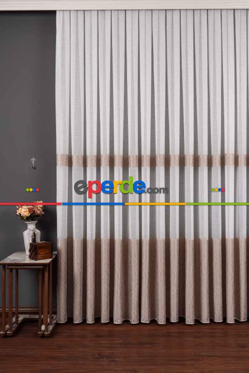 Salon Tül Modelleri - Keten Etek Dokuma Ekru Tül Perde