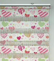 Çocuk Odası Zebra - Kalp Desenli Baskılı Zebra Perde- Çok Renkli