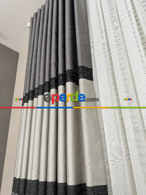 Yatak Odası - Gri Kum Beji Jakar Dokuma Fon Perde, Parlak Zemin