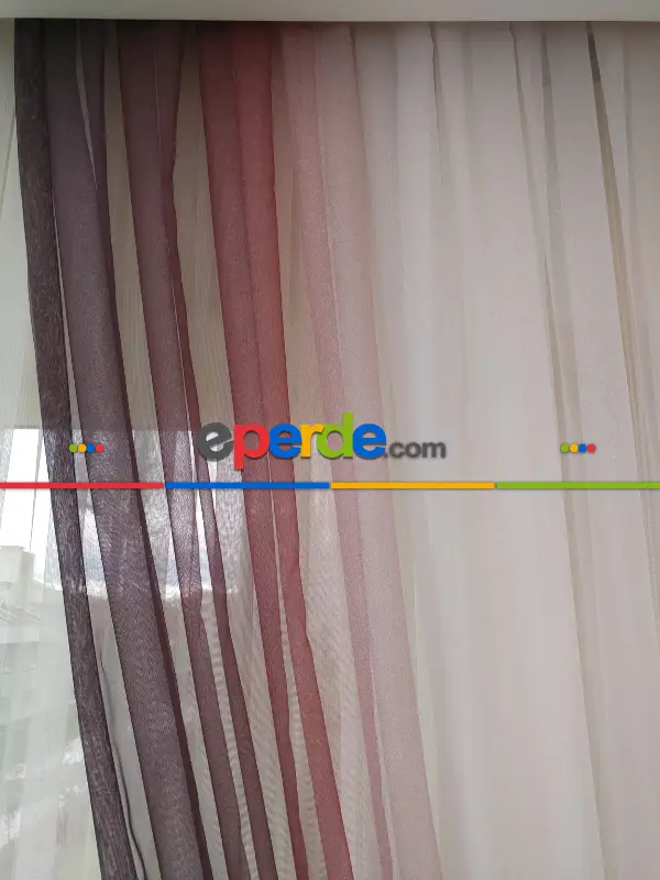 Ekru-koyu Gül Kurusu Geçişli Tül Fon Perde#- Gül Kurusu-ekru