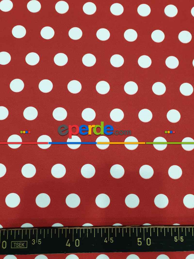 Puantiye Desenli Fon Perde Evm408-1 Kumaşı Kalındır Duck Bezi Değildir- Beyaz-Bordo