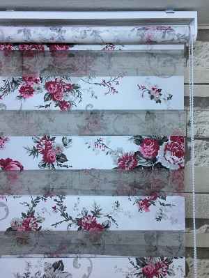 Çiçek Baskılı Zebra Perde- Pembe-Fuşya