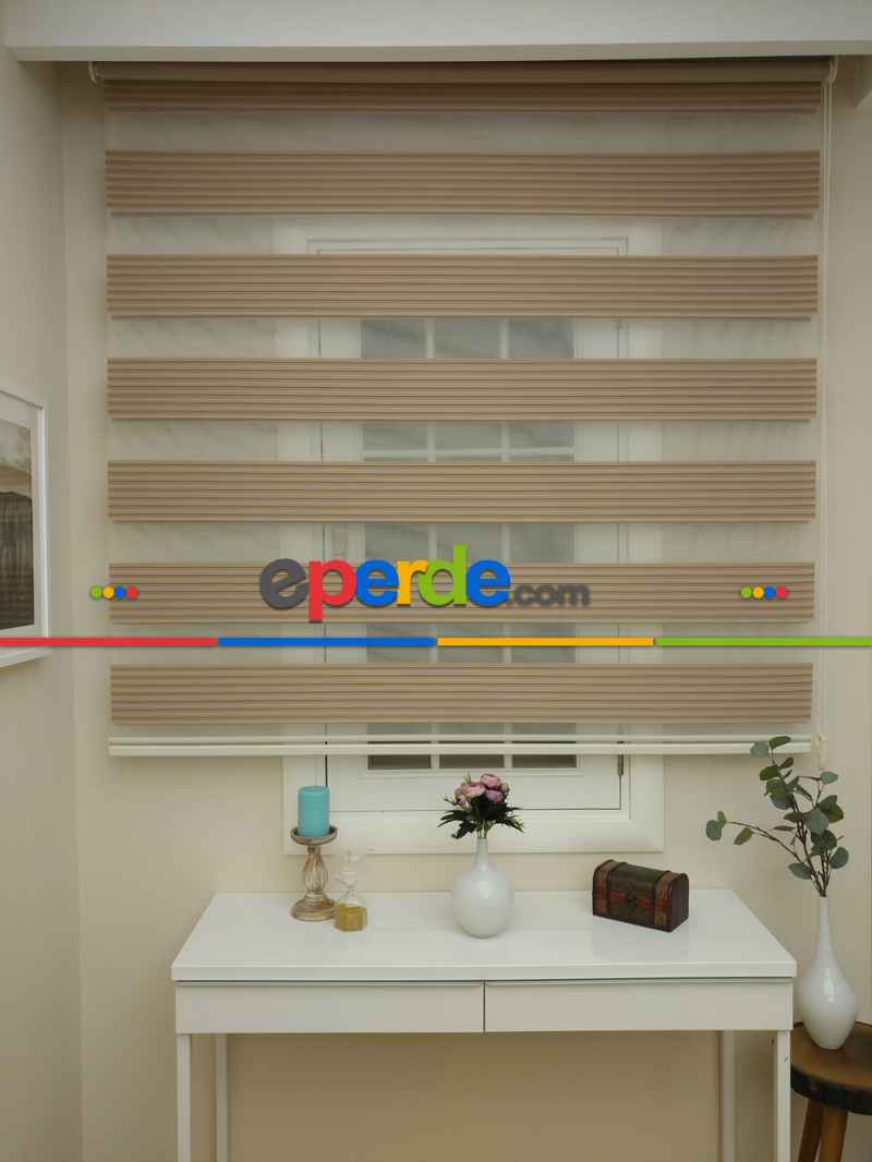 Oturma Odası - Zebra Perde - Geniş Pileli Zebra Perde- Sütlü Kahve