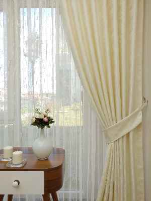 Ekru - Katyonik Jakar Fon Perde- Ekru