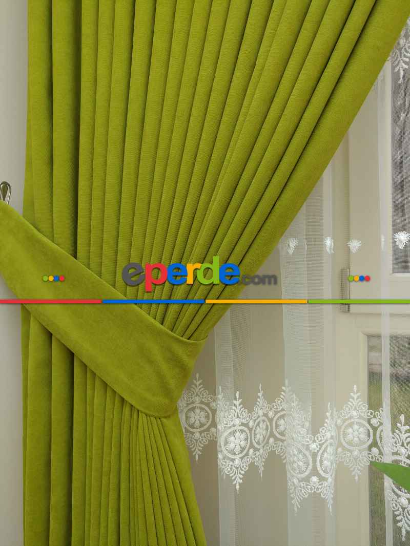Yağ Yeşili Düz Sade Fon Perde ( Dökümlü Fon )- Açık Yeşil