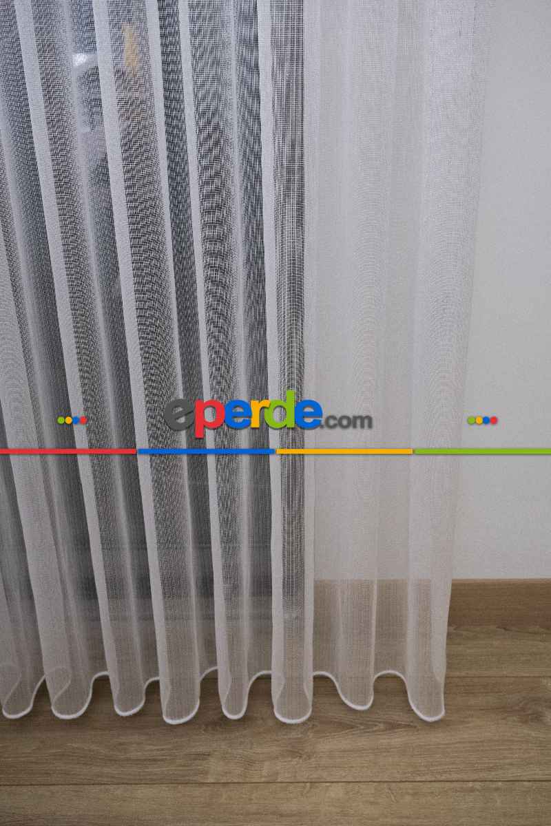 Çizgili Düz Tül Perde - Sedef Simli Tül - Ütü İstemez - Kurşunlu Tül