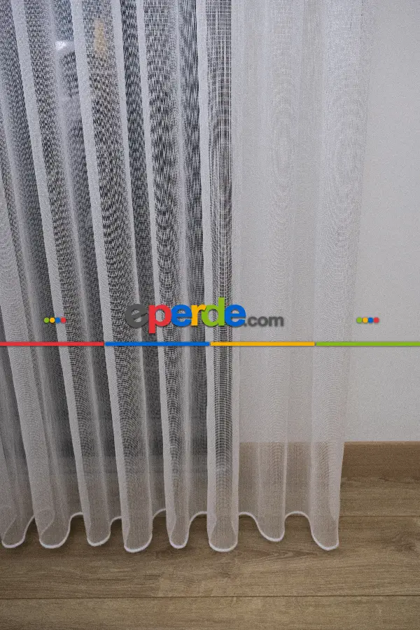 Çizgili Düz Tül Perde - Sedef Simli Tül - Ütü İstemez - Kurşunlu Tül