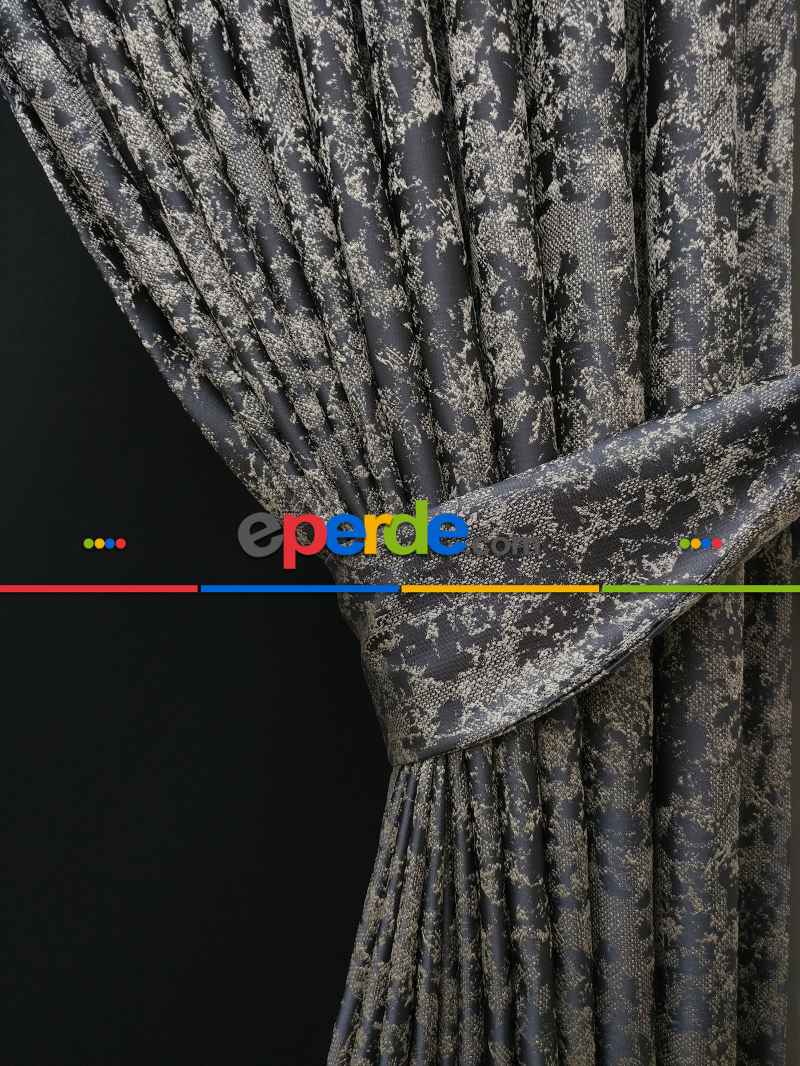 Patine Desenli Krem Antresit Desenli Jakar Fon Perde (180cm En)- Antrasit